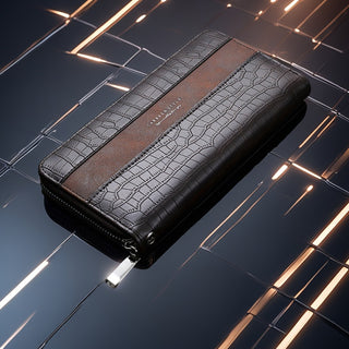 محفظة رجالية كلاسيكية من كاركين - سعة كبيرة، تصميم تمساح، أسود، مع جيب للهاتف والبطاقات بسحاب، للتنظيف اليدوي أو الجاف، إكسسوار يومي متين