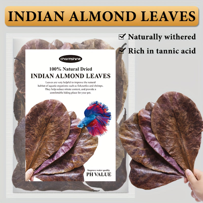 20 قطعة من أوراق اللوز الهندي، ديكور حوض السمك الخشبي الطبيعي، تحسين قيمة الرقم الهيدروجيني، مكان اختباء الأسماك والسلاحف، ديكور الحوض، العلامة التجارية CHARM SHINE