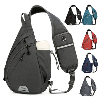 حقيبة كروسبودي سوداء متعددة الاستخدامات من النايلون مع جيب لحمالة الكتف ومقبس سماعات الرأس، مثالية للسفر والتنقل والمدرسة