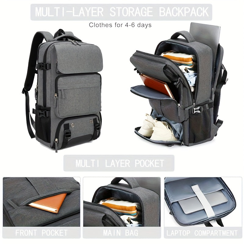 حقيبة ظهر للسفر بسعة كبيرة مع جيب مستقل للأحذية، جيوب للابتوب وأحزمة قابلة للتعديل – خفيفة الوزن ومتينة للاستخدام في العمل والمشي والتنزه اليومي – أسود، حقيبة ظهر للسفر، حقيبة تنزه، حقيبة كاجوال، قماش متين