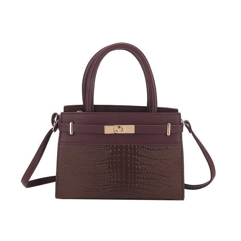 حقيبة يد كلاسيكية بنمط تمساح، حقيبة يد أنيقة للنساء، حقيبة كروسبودي من الجلد الصناعي