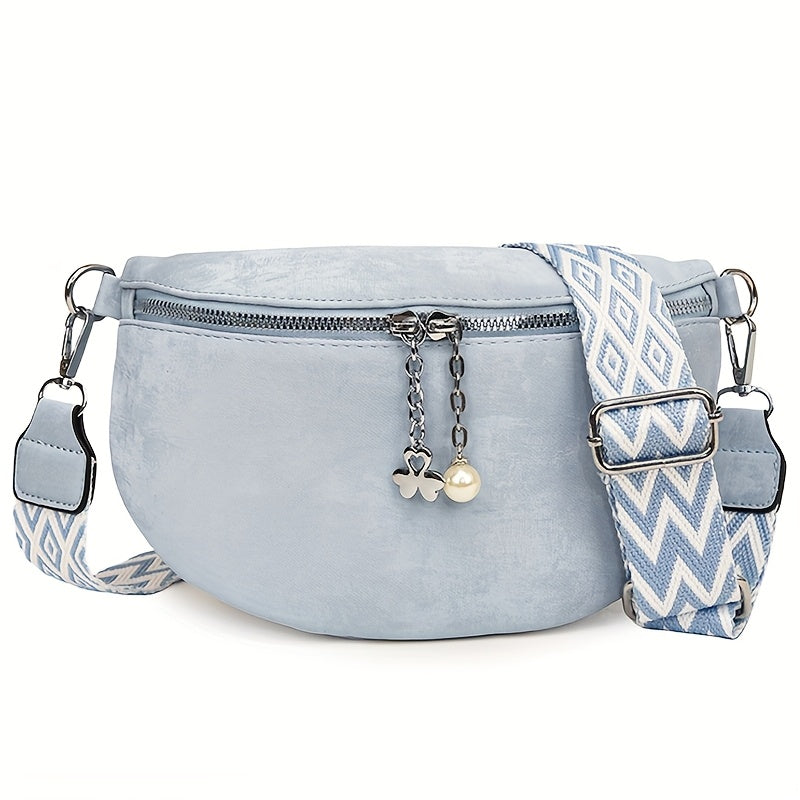 حقيبة صدر نسائية أنيقة كلاسيكية بتصميم عتيق، حقيبة كتف إثنية متعددة الاستخدامات بحزام قابل للتعديل واسع، سحاب مع قلادة زخرفية، بطانة بوليستر، أسلوب بوهيمي