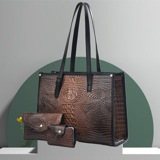 مجموعة من 3 حقائب يد PU بتصميم أنيق وعصري مع محفظة نقود وحامل بطاقات. هذه الحقيبة متعددة الاستخدامات والواسعة مثالية للسفر أو التسوق أو الخروج العادي، مع نقش جديد يضفي لمسة فخامة