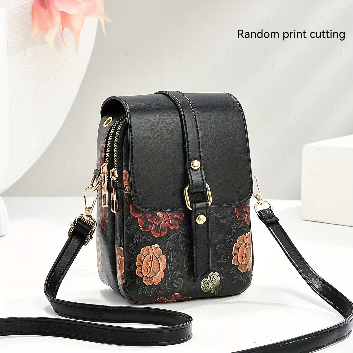 حقيبة كروس عصرية جديدة فائقة السخونة بطبعة زهور، تشطيب لامع، سعة صغيرة، كتف، للسفر، التسوق، الهاتف المحمول، اليومي، العارض، عيد الحب، عيد ماري جريس، عيد الهالوين، عيد الميلاد، عيد الشكر، التخرج