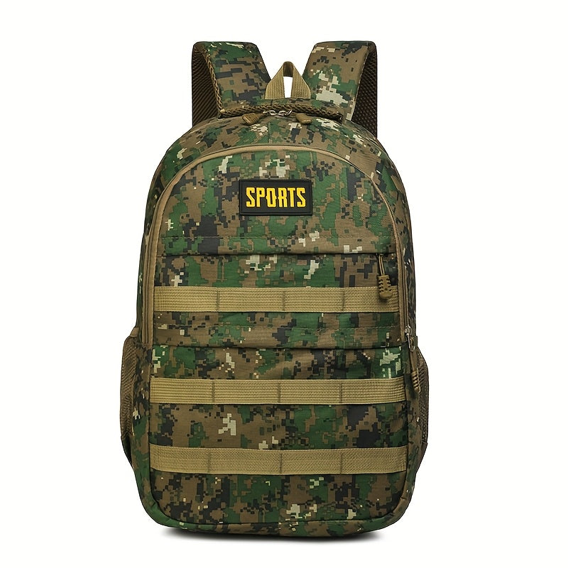 حقيبة ظهر كبيرة السعة بتصميم تمويه للرياضات الخارجية والسفر - تصميم أخضر متين مع أحزمة كتف قابلة للتعديل، جيوب متعددة وإغلاق بسحاب آمن، معدات المغامرة، جيوب عملية