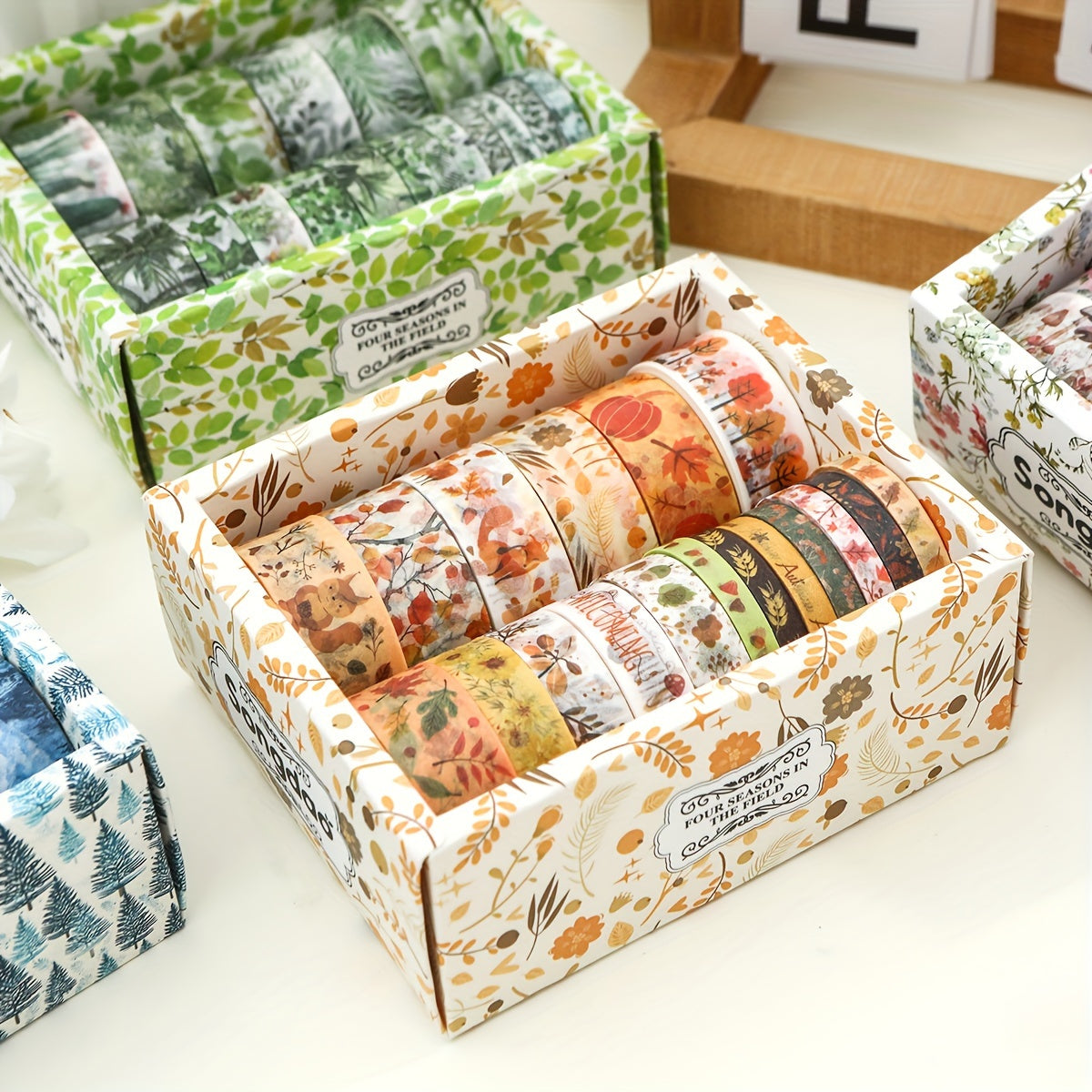 18 لفة/صندوق من شريط واشي بثيمات الفصول الأربعة، أنماط نباتية، زهور، ندفة الثلج وحيوانات رائعة مناسبة لتزيين السكرابوك، مذكرات DIY، ألبوم الصور وشريط لوازم المكتب، هدية للأصدقاء