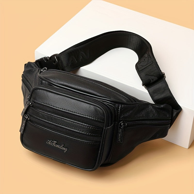 حقيبة كتف جلد طبيعي واحدة، حقيبة كروس بودي عصرية متعددة الاستخدامات من جلد البقر، حقيبة وسط رياضية عارضة