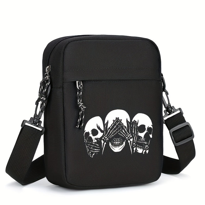 حقيبة كروس أكسفورد للرجال، قطعة واحدة، نمط رياضي غير رسمي مع طباعة جمجمة، حزام قابل للتعديل، حقيبة ظهر متعددة الأقسام، مبطنة بالبوليستر، إغلاق بسحاب، حقيبة كتف يومية