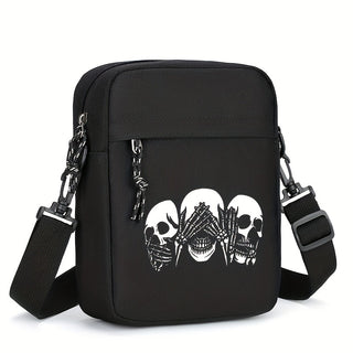 حقيبة كروس أكسفورد للرجال، قطعة واحدة، نمط رياضي غير رسمي مع طباعة جمجمة، حزام قابل للتعديل، حقيبة ظهر متعددة الأقسام، مبطنة بالبوليستر، إغلاق بسحاب، حقيبة كتف يومية