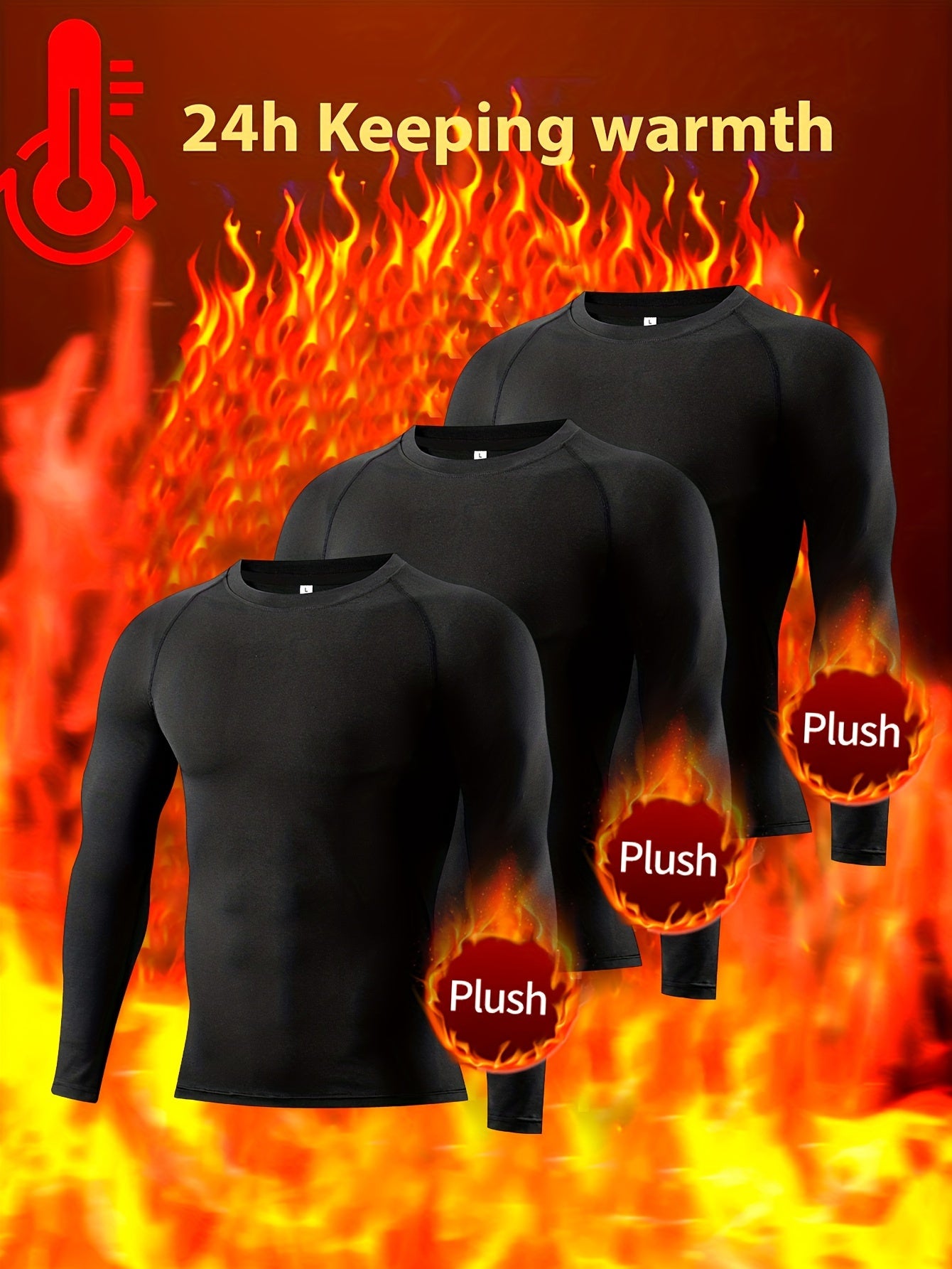 3 قطع من RUKIOO سويت شيرت رجالي بأكمام طويلة للطبقة الحرارية - دفء 24 ساعة، مرونة عالية، تصميم ضيق، بطانة مخملية ناعمة للتزلج والتنزه والأنشطة الخارجية، ملابس بسيطة بلون واحد، قماش عالي المرونة