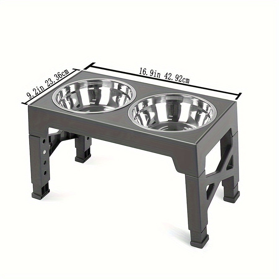 حامل تغذية الحيوانات الأليفة القابل للتعديل بارتفاع مريح مع أوعية مزدوجة من الفولاذ المقاوم للصدأ - صديق للرقبة، محطة تغذية مرتفعة مضادة للخنق للكلاب والقطط، رمادي