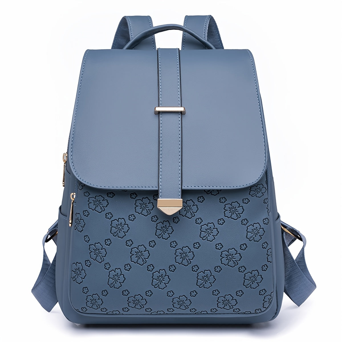 حقيبة ظهر نسائية كاجوال - سعة كبيرة قابلة للتحويل إلى حقيبة كروس أو ظهر مع أحزمة قابلة للتعديل، إكسسوارات بلون ذهبي وإغلاق بسحاب، بطانة بوليستر - أبيض/أزرق/أسود للسفر، العمل، المدرسة