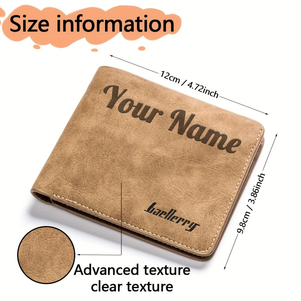 محفظة رجالية شخصية - محفظة جلدية PU محفورة مخصصة قصيرة مع فتحات بطاقات متعددة، مثالية لرخصة القيادة والبطاقات - هدية فريدة للأب، الصديق، الزوج - عيد ميلاد، عيد الميلاد، عيد الحب، عيد الأب (1 قطعة)