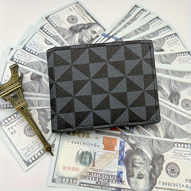 محفظة هندسية مدمجة لكلا الجنسين مع فتحات بطاقات متعددة، تصميم نحيف ثنائي الطي، بني وأسود، متينة وأنيقة للاستخدام اليومي، منظم البطاقات | محفظة أنيقة مدمجة | محفظة بتشطيب نسيجي، محفظة صغيرة