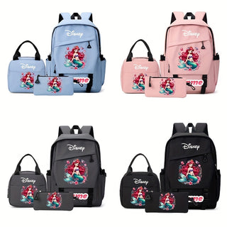 3 قطع حقيبة ظهر ديزني ليتل ميرميد، تصميم كرتوني نابض بالحياة، قماش نايلون متين، أحزمة قابلة للتعديل، جيب لوحي، إغلاق بسحاب، سعة كبيرة، مثالية للسفر اليومي والرحلات، هدية مثالية