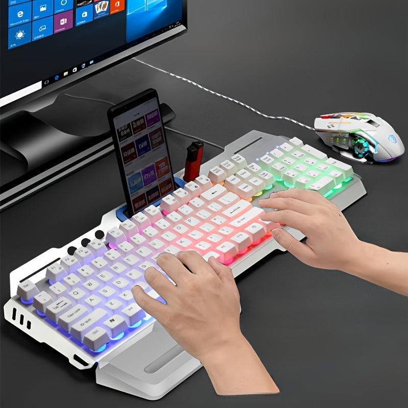 مجموعة لوحة مفاتيح وفأرة ألعاب سلكية باللون الأبيض من ROG مع إضاءة قوس قزحية ومظهر ميكانيكي للوحة المفاتيح وفأرة قابلة للتعديل DPI للكمبيوتر الشخصي، PS4، PS5، Xbox