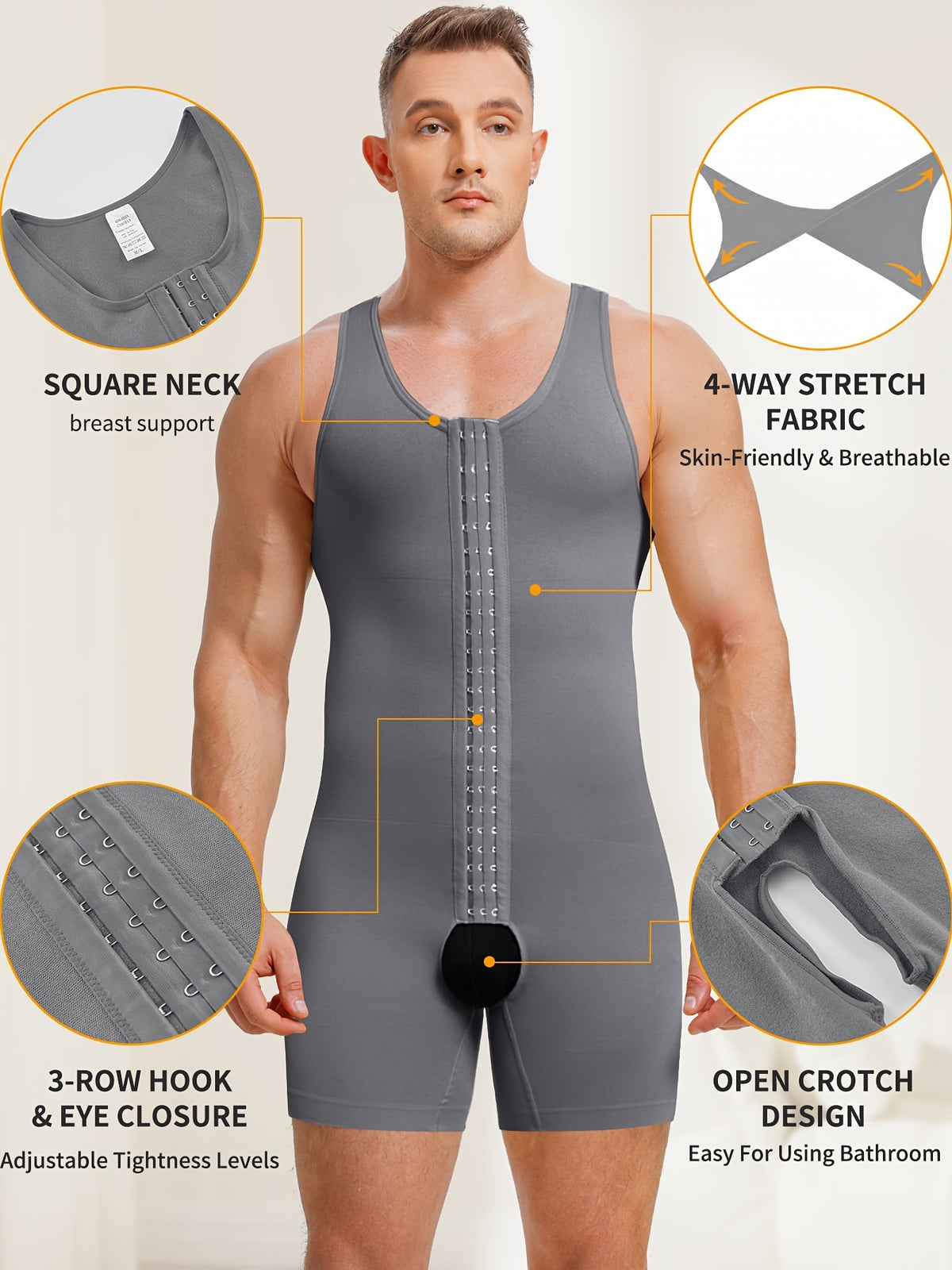 بدلة ضغط قابلة للتعديل عالية المرونة للرجال من جونلان - ملابس داخلية للتحكم بالبطن، غير مرئية تحت أي زي