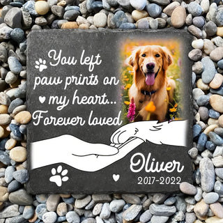 حجر تذكاري شخصي للحيوانات الأليفة - نصب تذكاري مربع قابل للتخصيص بنقشة ليزر مع صورة وطبعات مخالب، ديكور حديقة متين للأشخاص الذين يحبون الحيوانات الأليفة، هدايا تذكارية للحيوانات الأليفة، تصميم مشاعر، حرفية الطباعة بالليزر
