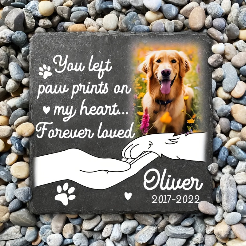 حجر تذكاري شخصي للحيوانات الأليفة - نصب تذكاري مربع قابل للتخصيص بنقشة ليزر مع صورة وطبعات مخالب، ديكور حديقة متين للأشخاص الذين يحبون الحيوانات الأليفة، هدايا تذكارية للحيوانات الأليفة، تصميم مشاعر، حرفية الطباعة بالليزر