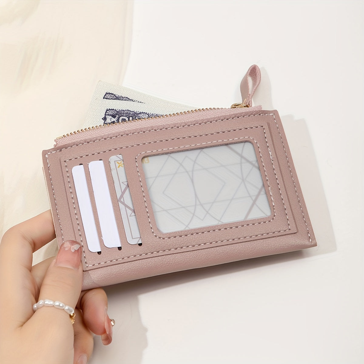 FOREVER MIYIN حامل بطاقة أنيق ثنائي لون ومحفظة عملات معدنية، رقيقة للغاية، خفيفة الوزن، محمولة للنقود، البطاقات، والعملات المعدنية، محفظة بسيطة بسحاب صغير مع فتحات للبطاقات ونافذة للهوية.