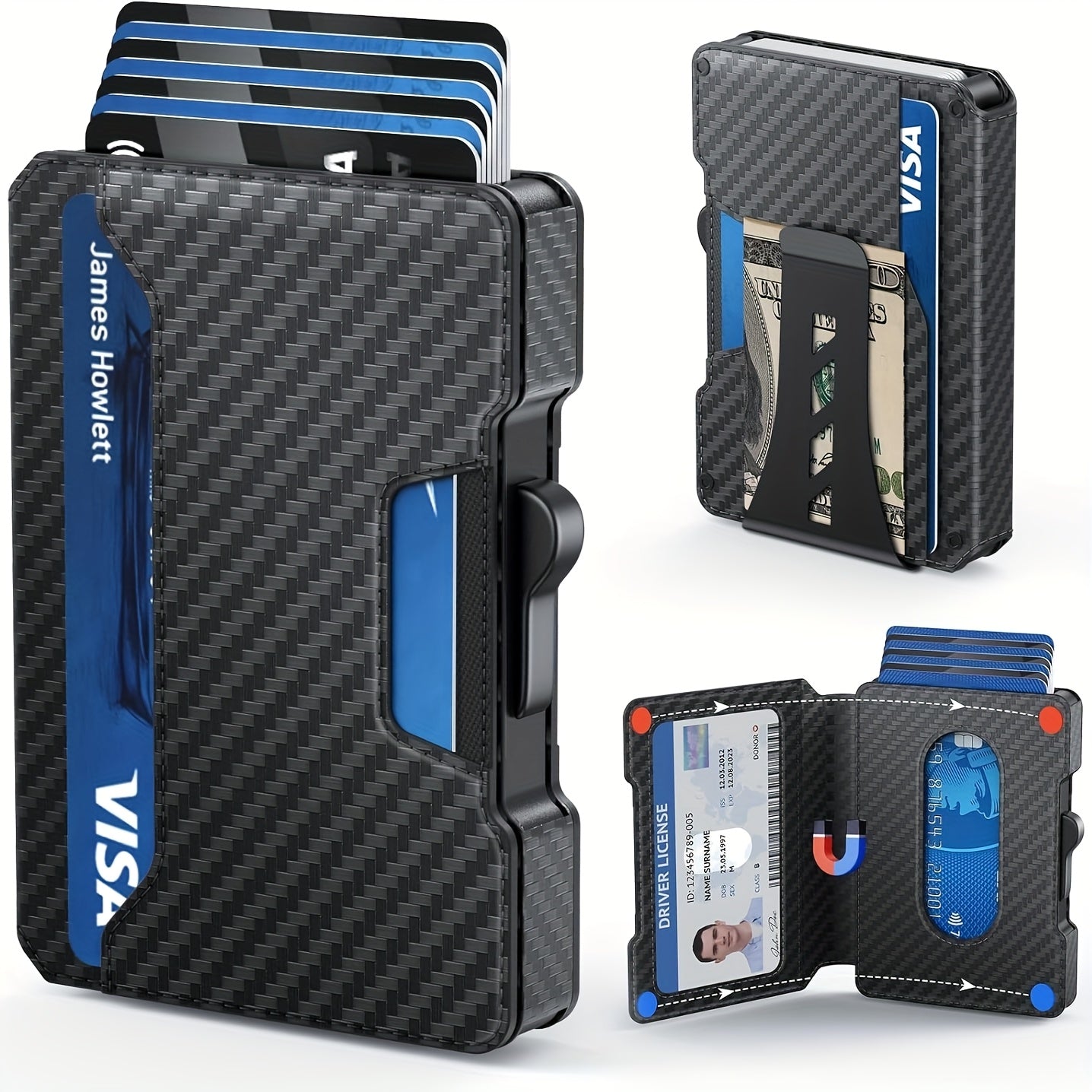 محفظة رجالية رفيعة حجب RFID - حامل بطاقات وجيب أمامي مدمج ومقلم نقود، جلد مايكروفايبر متين، تصميم بسيط بنمط هندسي أسود، مثالي للاستخدام اليومي