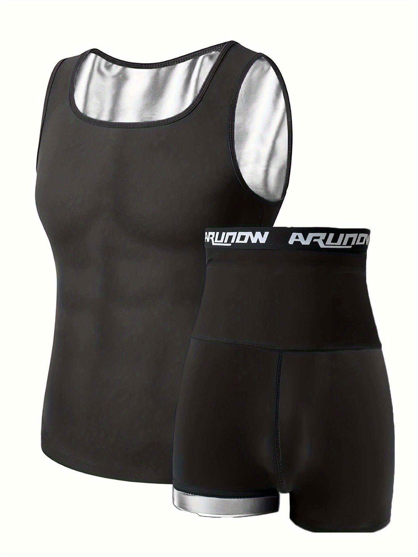 طقم هودي ساونا وشورت للرجال، شورت تشكيل الجسم، ملابس داخلية رياضية بدون أكمام، بنطلون ركض، طقم ملابس داخلية، مقاس أوروبي