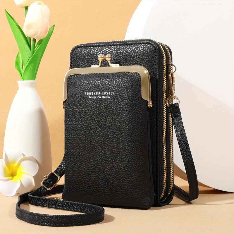 حقيبة كتف سوداء مريحة بتصميم مستوحى من العصور القديمة مع إغلاق بسحاب - حزام قابل للتعديل، جيوب بسحاب، بطانة من النايلون، حامل للهاتف المحمول والبطاقات، إكسسوارات عصرية | حقيبة مستوحاة من العصور القديمة | حقيبة بسحاب