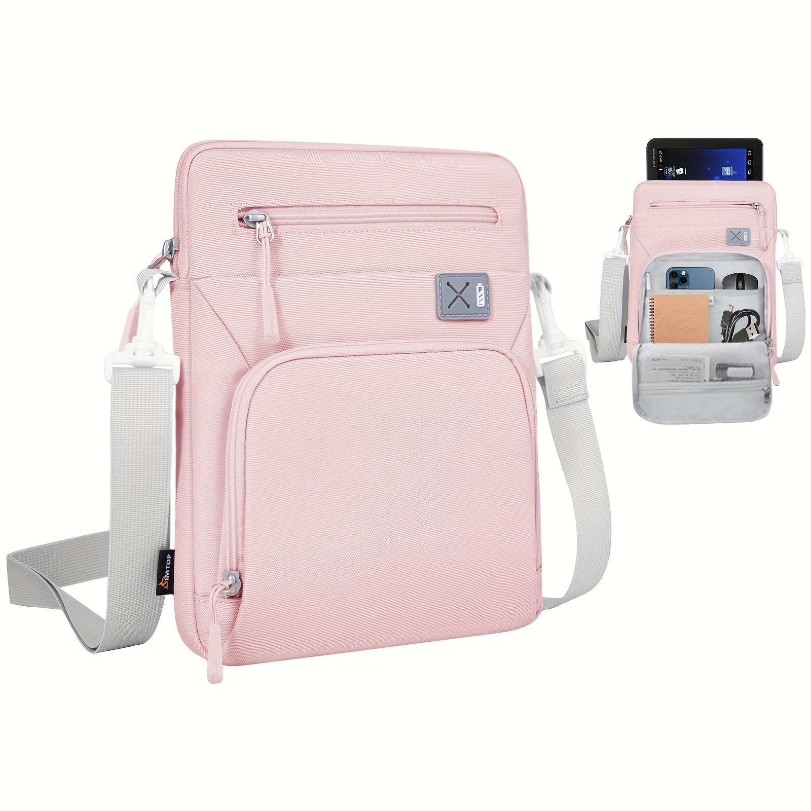 حقيبة أكمام للتابلت باللون الوردي مع حزام كتف للسيدات، متوافقة مع الأجهزة بحجم 22.86-27.94 سم - تناسب iPad الجيل العاشر 27.69 سم، iPad الجيل التاسع/الثامن/السابع 25.91 سم، iPad Air الجيل الخامس/الرابع 27.69 سم، A9+/A9 بلس 27.94 سم - مقاومة للماء، خفيفة ال