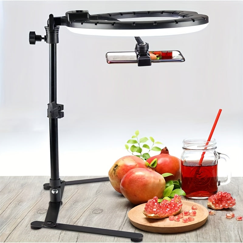 LAQIUIUE ضوء حلقي قابل للتعديل بحجم 10.24 بوصة مع حامل ثلاثي القوائم - إضاءة LED تعمل بالـ USB لتصوير السيلفي، مكالمات الفيديو، ووجوه الطهي - تصميم محمول بمشبك، هيكل معدني متين، معدات فيدويو بلاج | تصميم دائري | تثبيت متعدد الاستخدامات، ضوء سيلفي لهاتف