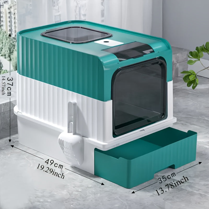 صندوق فضلات قطط مزدوج القناة بحجم كبير جدًا مع درج - تحكم في الروائح، مقاوم للرذاذ، تصميم سهل التنظيف - مواد سيليكون وPP متينة، شكل مستطيل - هدية عيد الميلاد المثالية لأصحاب القطط، للاستخدام الداخلي والخارجي