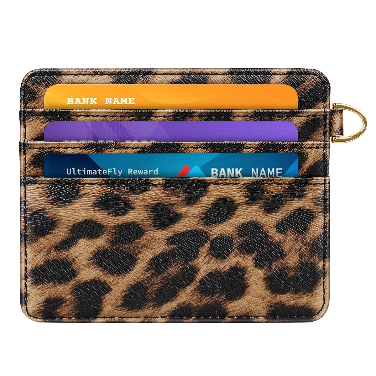 حامل بطاقات أنيق وخفيف للنساء، حافظة بطاقات ائتمان الجيب، بطاقة بطاقات بتصميم الفهد، محفظة بسيطة، حجب RFID، خفيف الوزن، صغير، لطيف، بني، حامل بطاقات بتصميم الفهد مع مشبك على شكل حرف D