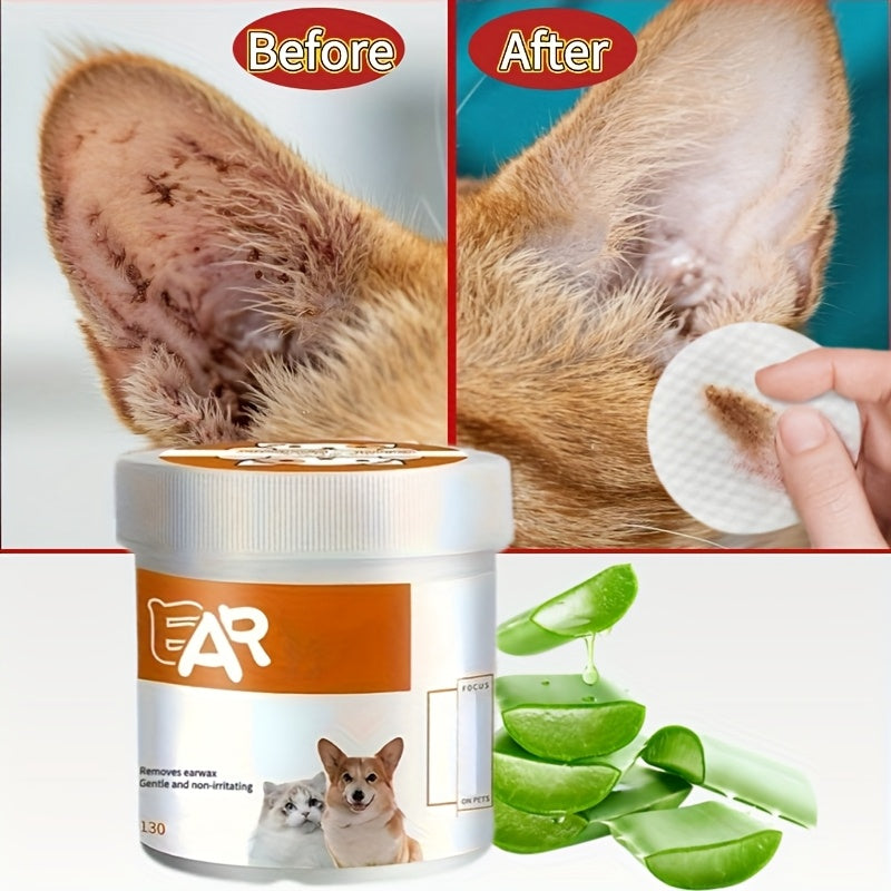 130 مناديل مُعَطَّرة بالصبار للكلاب والقطط – منظف أذن مرطب لطيف ومزيل لبسائل الدموع، خالية من العطور وغير مسببة للحساسية، لا تسبب تهيجًا، تلطف الجفاف والالتهابات، لكل السلالات والأحجام، نظافة الحيوانات الأليفة، حاوية صغيرة الحجم، تركيبة لطيفة، أساسيات رعا