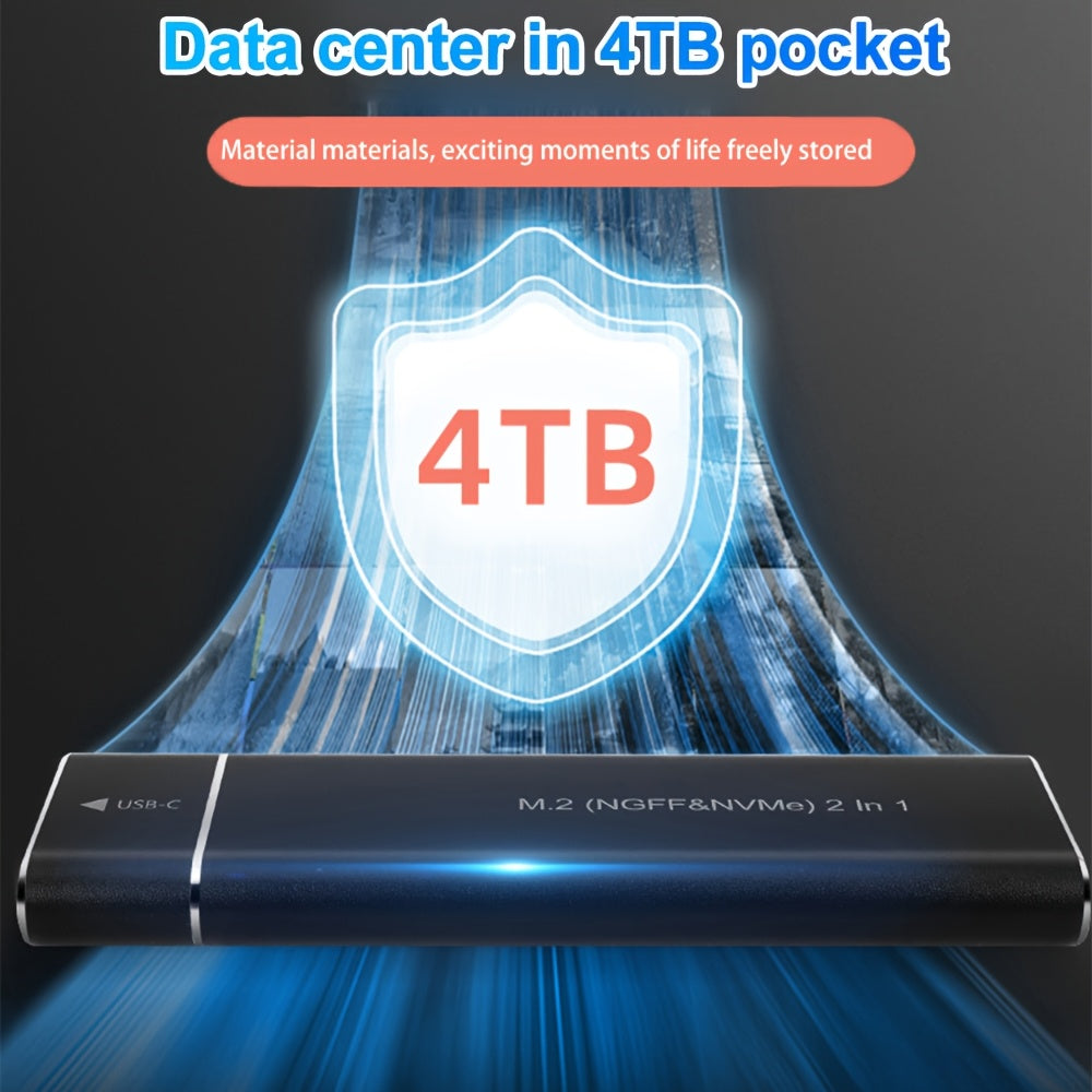 حاوية أقراص صلبة ثنائية البروتوكول SATA/NVMe، سرعة نقل فائقة تصل إلى 1000 ميجابايت/ثانية، مصنوعة من سبائك الألومنيوم، تخزين بيانات محمول مع حزام حمل للكمبيوتر المحمول والكمبيوتر الشخصي، ملحق كمبيوتر محمول | تصميم أنيق | هيكل من سبائك الألومنيوم