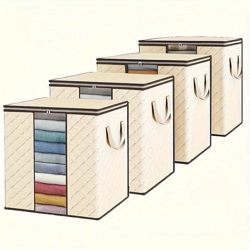4 قطع من أكياس التخزين المبطنة بحجم كبير جدًا مع مقابض معززة ونافذة شفافة - تنفس، قابلة للطي لتنظيم لحافات الملك وفراش وسادات (أصفر فاتح/رمادي)، منظم خزانة | حقائب بأسلوب قديم | خيار تخزين قابل للطي، منظمات وخزن الخزانة، تخزين تحت السرير