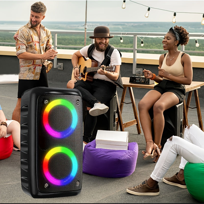 سماعة لاسلكية عالية الطاقة مع صوت عميق - أسود أنيق، مزودة باللاسلكي، نظام صوت خارجي كبير مع أضواء ديسكو ملونة، دعم TWS، TF & MIC، طاقة USB/بطارية مزدوجة، بطارية قابلة للشحن 2400mAh، سماعة لاسلكية محمولة، مناسبة للحفلات العائلية، التخييم في الهواء الطلق، ه