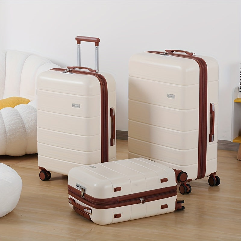 مجموعة من 3 حقائب سفر مع طبقات قابلة للتوسيع بأحجام 20/24/28 بوصة، مزودة بمكابح ممتصة للصدمات، وعجلات تدور بزاوية 360 درجة، وحامل هاتف، وقفل أمني ضد السرقة من TSA، وفصل بين الرطب والجاف، وحقائب مقاومة للخدوش. مناسبة للعطلات العائلية والسفر والتنقل، بسعة ك