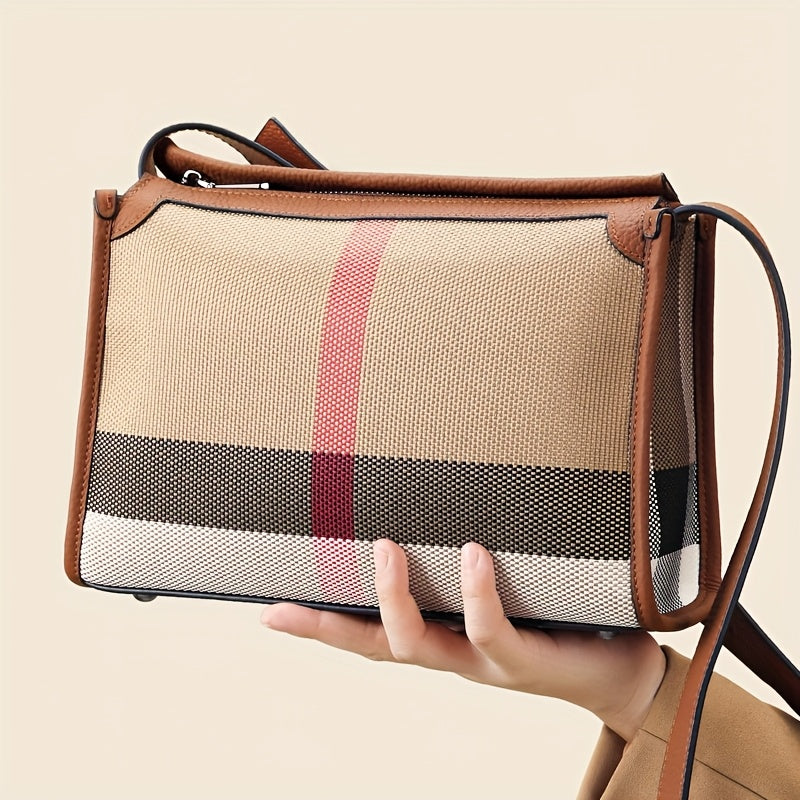 حقيبة كتف صغيرة مربعة للنساء بتصميم ريترو متعدد الاستخدامات مع طباعة مربعة عصرية، حزام كتف ثابت من جلد البقر بسعة كبيرة، حقيبة كتف قابلة للتعديل بفتحات متعددة، حقيبة أساسية لجميع الفصول.
