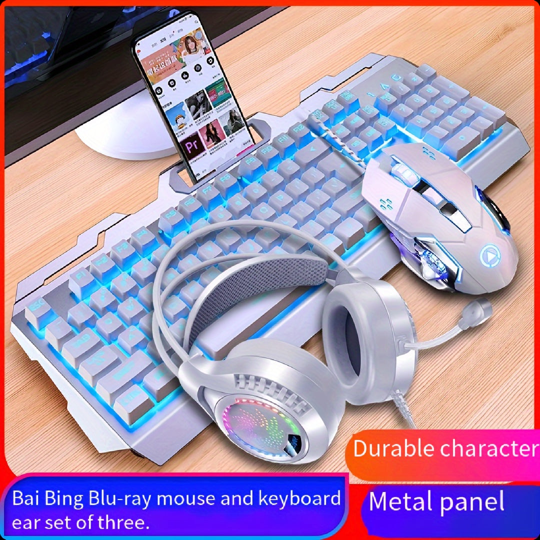 مجموعة لوحة مفاتيح ميكانيكية سلكية وماوس وسماعات رأس للكمبيوتر المحمول لعبة الدجاج الرياضيات الإلكترونية مجموعة طرفية من ثلاث قطع، كلها مزودة بواجهة USB