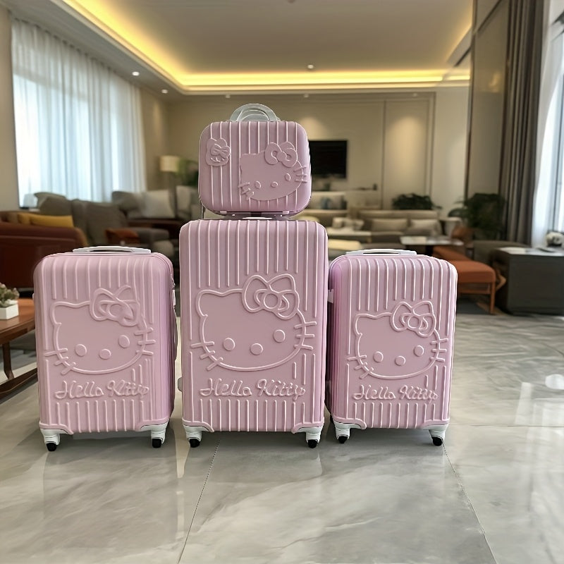 مجموعة أمتعة هيلو كيتي الوردية ذات القشرة الصلبة قابلة للتمديد مع عجلات دوارة، قفل TSA، مقبض تلسكوبي ومادة ABS متينة لتخزين معدات التصوير والسفر، أنيقة ومتينة للسفر