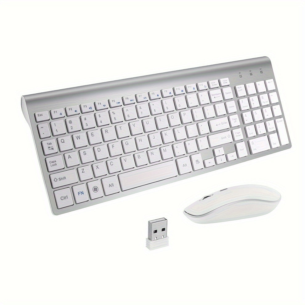 JOMAA مجموعة لوحة مفاتيح وماوس لاسلكية مريحة، 2.4G غير لاسلكية، نحيفة وأنيقة، صامتة، للكمبيوتر المكتبي والكمبيوتر المحمول، تعمل بالبطارية، لا يوجد بطارية متضمنة، للاستخدام في المكتب