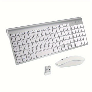 JOMAA مجموعة لوحة مفاتيح وماوس لاسلكية مريحة، 2.4G غير لاسلكية، نحيفة وأنيقة، صامتة، للكمبيوتر المكتبي والكمبيوتر المحمول، تعمل بالبطارية، لا يوجد بطارية متضمنة، للاستخدام في المكتب