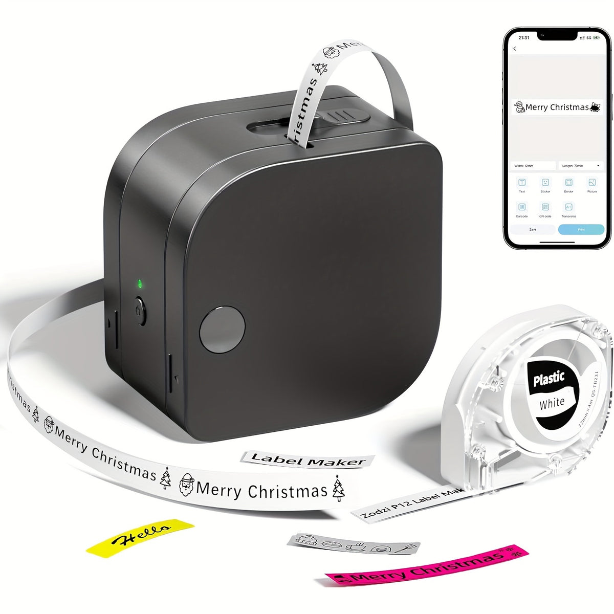 طابعة ملصقات محمولة Phomemo P12 PRO، طابعة ملصقات حرارية صغيرة مع شريط، لتنظيم المنزل والمكتب، مع شريط ملصقات 12 مم