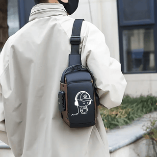 حقيبة كتف رجالية جديدة مطبوعة تضيء في الظلام بنقشة أكسفورد مع قفل رقمي - حقيبة ظهر أنيقة للدراجات النارية بجيب للهاتف، إغلاق بسحاب للتنقل اليومي، حقيبة كروسبودي تجارية مضادة للسرقة - حقيبة رياضية عادية للسفر بحزام قابل للتعديل، حزمة خصر متعددة الجيوب، هدي