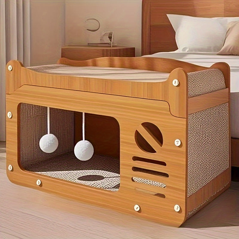 عش قطط 2 في 1 مع عمود خدش - بيت صيفي مريح ومهوى بتصميم معلق، مصنوع من مواد متينة لا تتساقط، أثاث داخلي موفر للمساحة للقطط والجراء