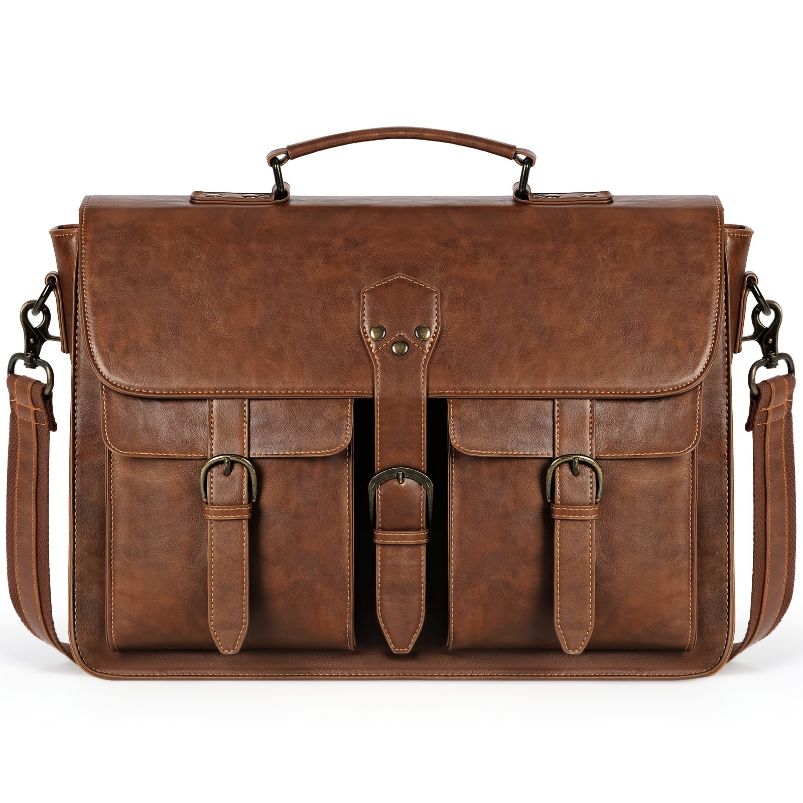 حقيبة رسول NUBILY للرجال 45.72 سم حقيبة كمبيوتر محمول جلد PU عتيق كبيرة حقيبة كتف للحاسوب للمكتب والعمل والسفر والكلية