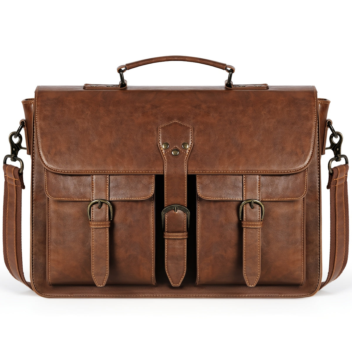 حقيبة رسول NUBILY للرجال 45.72 سم حقيبة كمبيوتر محمول جلد PU عتيق كبيرة حقيبة كتف للحاسوب للمكتب والعمل والسفر والكلية