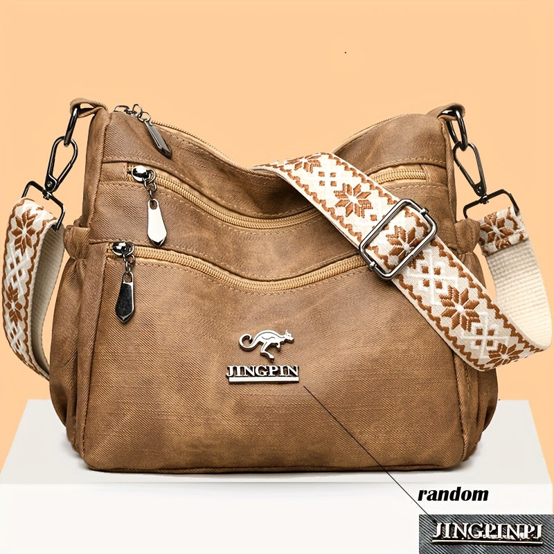 حقيبة كروسبودي نسائية من ليلي بتصميم فينتاج متعددة الجيوب مع حزام كتف قابل للتعديل، سعة كبيرة من الجلد الصناعي - مثالية للتسوق اليومي والسفر والشاطئ - ألوان: الكاكي/البني الفاتح/الرمادي/الأبيض/البيج/الأزرق