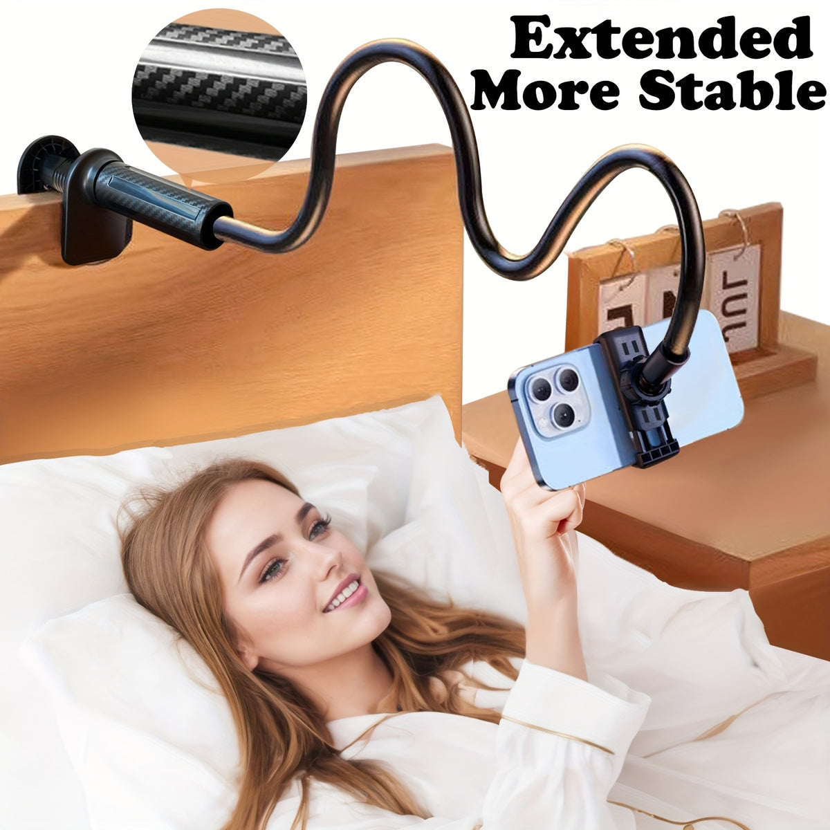 حامل هاتف محمول مطول وأكثر استقرارًا بقياس 39.37 بوصة. حامل هاتف ذو ذراع طويل مرن على شكل رقبة الإوز للسرير، المكتب، الرأسية، السرير، الجانب، الطاولة. مشبك تثبيت الهاتف الخلوي فوق الرأس، هدية عيد الميلاد، هدية للصديق، الصديقة، الآباء