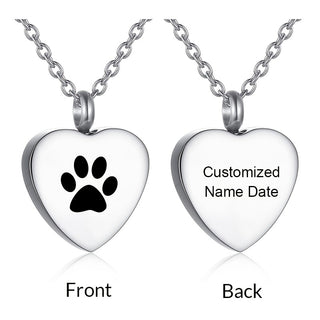 قلادة تذكارية بتعليقة قلب شخصية - قلادة من الفولاذ المقاوم للصدأ لتخزين الرماد مع اسم وتاريخ محفور، تصميم بصمة مخلب محفورة - مجوهرات تذكارية مخصصة لفقدان الكلب أو القط، هدية مثالية لمحبي الحيوانات الأليفة