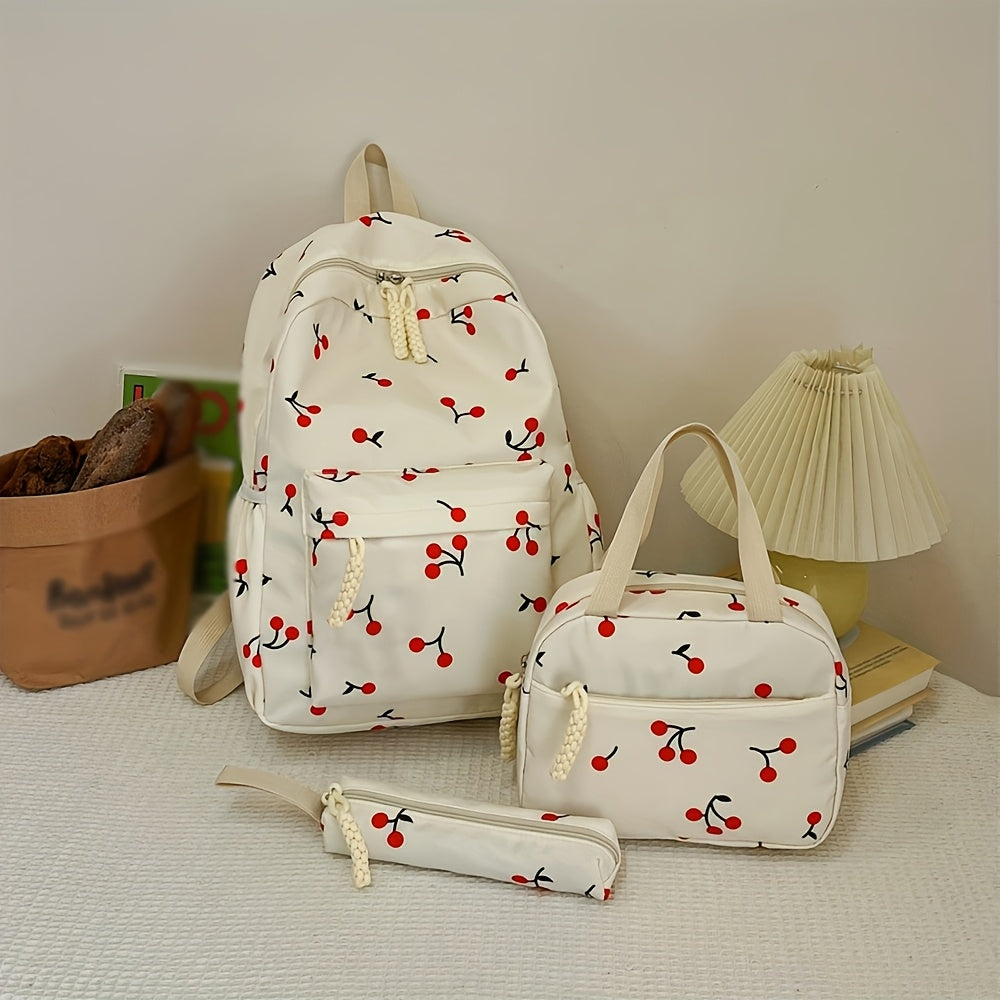 مجموعة حقيبة ظهر نايلون كاجوال للنساء مكونة من 3 قطع، بنمط هندسي، حزام قابل للتعديل، إغلاق بسحاب، بطانة من البوليستر، حقيبة كمبيوتر محمول خفيفة الوزن وأنيقة لطلاب الجامعات